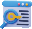 3d icon of a browser window with a key and magnifying glass.
