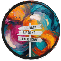 Swirling colorful background with a wooden signpost in the foreground.