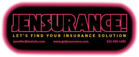 Jensurance logo with contact information and tagline reading 