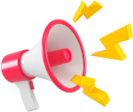 Pink and white megaphone icon
